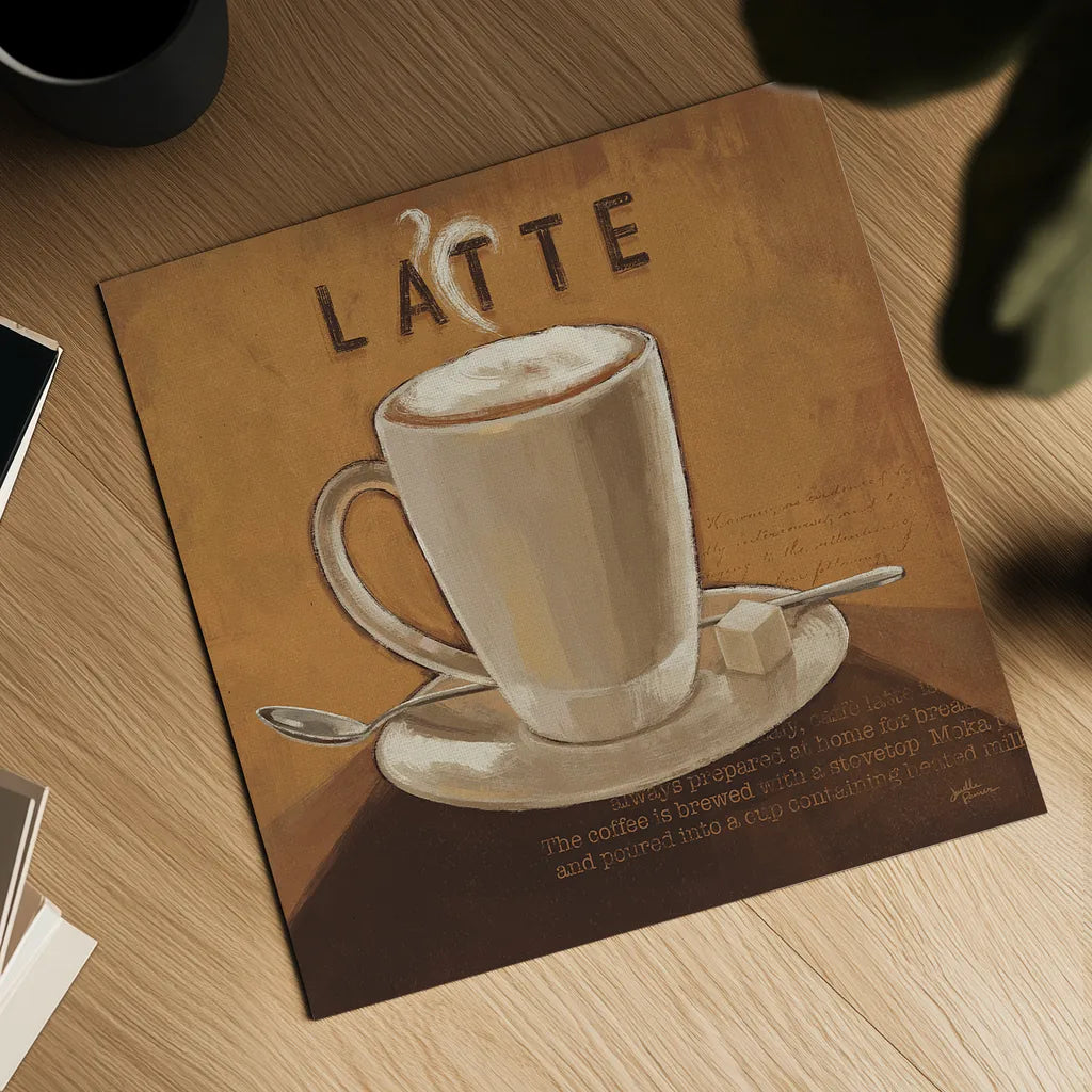 Coffee and Co IV by Janelle Penner. Shown as a detailed flat fine art print, highlighting archival giclee quality. Available as an archival giclee rolled canvas, fine art paper, or poster print. SKU 27710a.