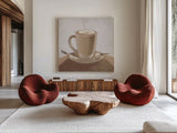 Coffee and Co IV Neutral by Janelle Penner. Shown as extra-large giant wall art in a modern living room. Available as an archival giclee rolled canvas, fine art paper, or poster print. SKU 83405a.