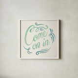 Come On In I by Janelle Penner. Shown in a crisp white glass frame for a clean and minimalist style. Available as an archival giclee rolled canvas, fine art paper, or poster print. SKU 63146a.