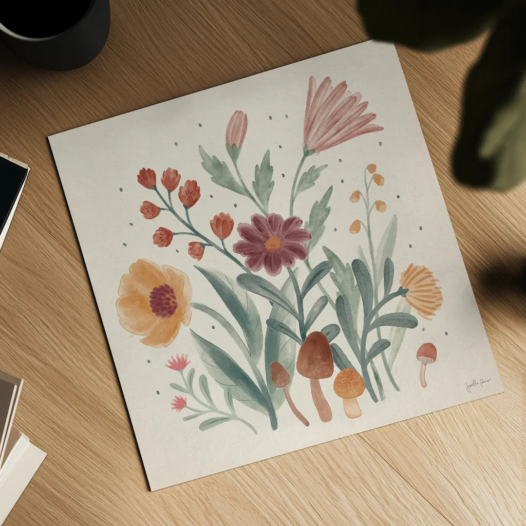 Cottage Botanical II by Janelle Penner. Shown as a detailed flat fine art print, highlighting archival giclee quality. Available as an archival giclee rolled canvas, fine art paper, or poster print. SKU 70299a.