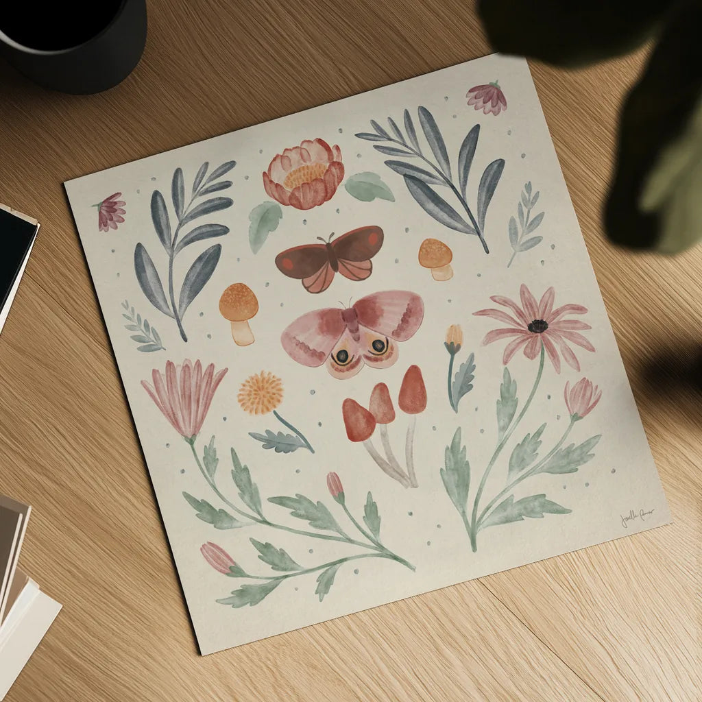 Cottage Botanical IV by Janelle Penner. Shown as a detailed flat fine art print, highlighting archival giclee quality. Available as an archival giclee rolled canvas, fine art paper, or poster print. SKU 70301a.