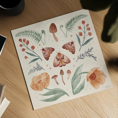 Cottage Botanical V by Janelle Penner. Shown as a detailed flat fine art print, highlighting archival giclee quality. Available as an archival giclee rolled canvas, fine art paper, or poster print. SKU 70302a.