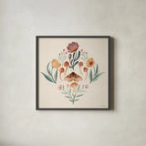 Cottage Botanical VII by Janelle Penner. Shown in a sleek black glass frame for a contemporary gallery look. Available as an archival giclee rolled canvas, fine art paper, or poster print. SKU 70304a.