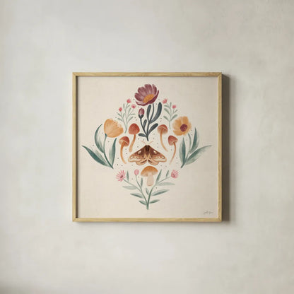 Cottage Botanical VII by Janelle Penner. Shown in a natural wood glass frame for a timeless modern aesthetic. Available as an archival giclee rolled canvas, fine art paper, or poster print. SKU 70304a.