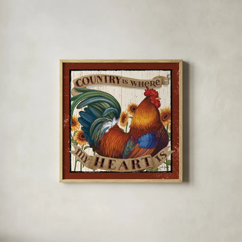 Country Heart I by Janelle Penner. Shown in a natural wood glass frame for a timeless modern aesthetic. Available as an archival giclee rolled canvas, fine art paper, or poster print. SKU 21384a.