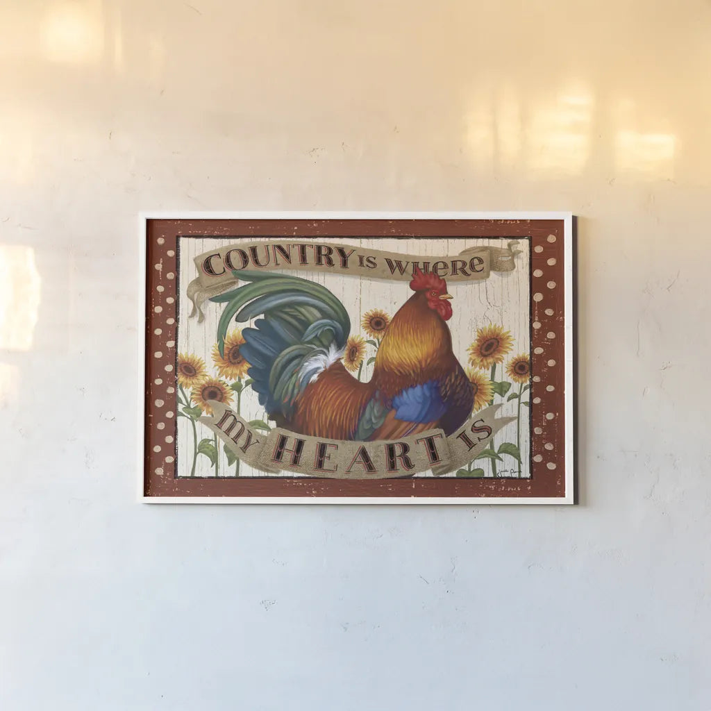 Country Heart I Dots by Janelle Penner. shown as a paper print in a white frame. Available as a archival giclee rolled canvas, fine art paper, or poster print. SKU 20575i.