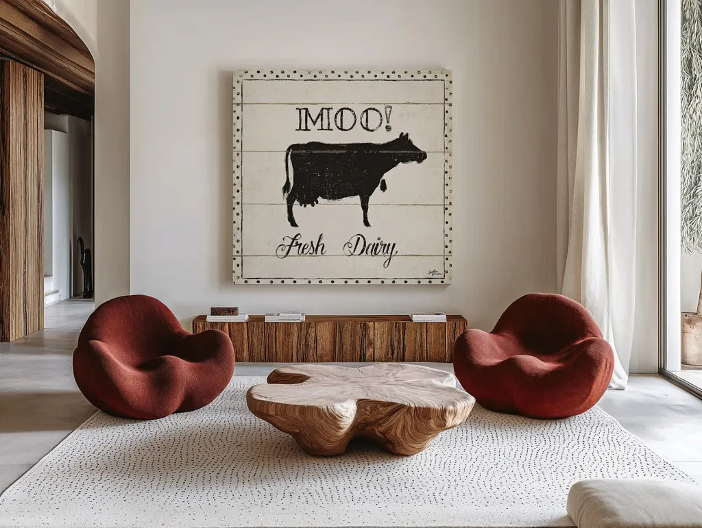 Country Thoughts VI by Janelle Penner. Shown as extra-large giant wall art in a modern living room. Available as an archival giclee rolled canvas, fine art paper, or poster print. SKU 37925a.
