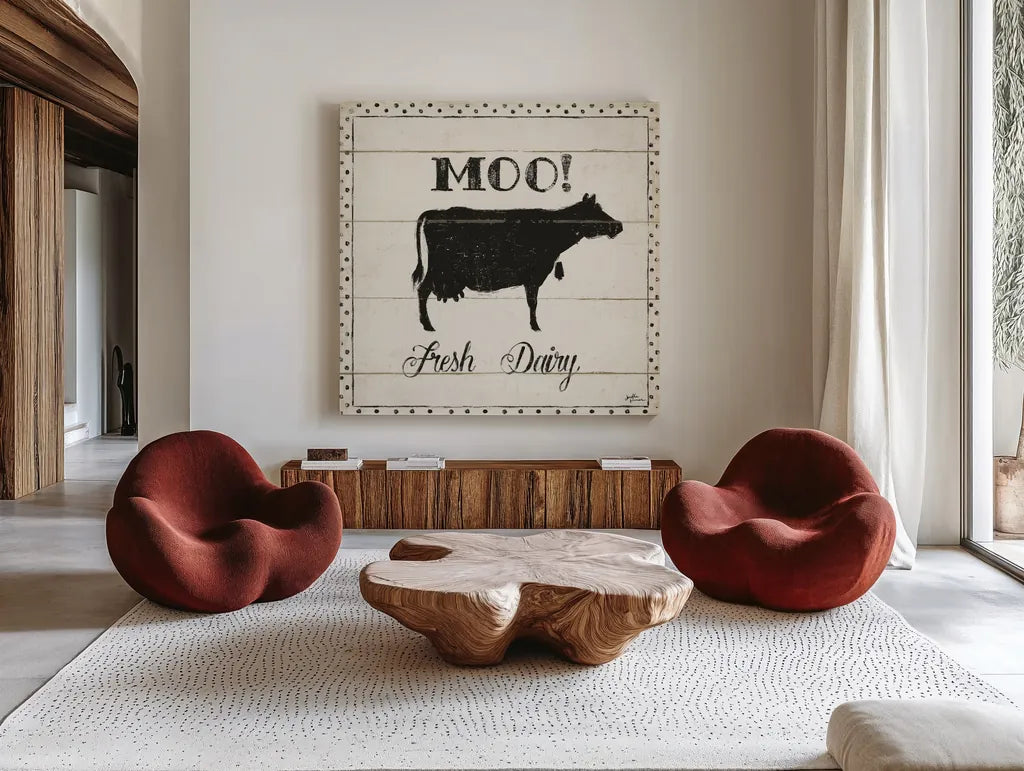 Country Thoughts VI v2 by Janelle Penner. Shown as extra-large giant wall art in a modern living room. Available as an archival giclee rolled canvas, fine art paper, or poster print. SKU 39688a.
