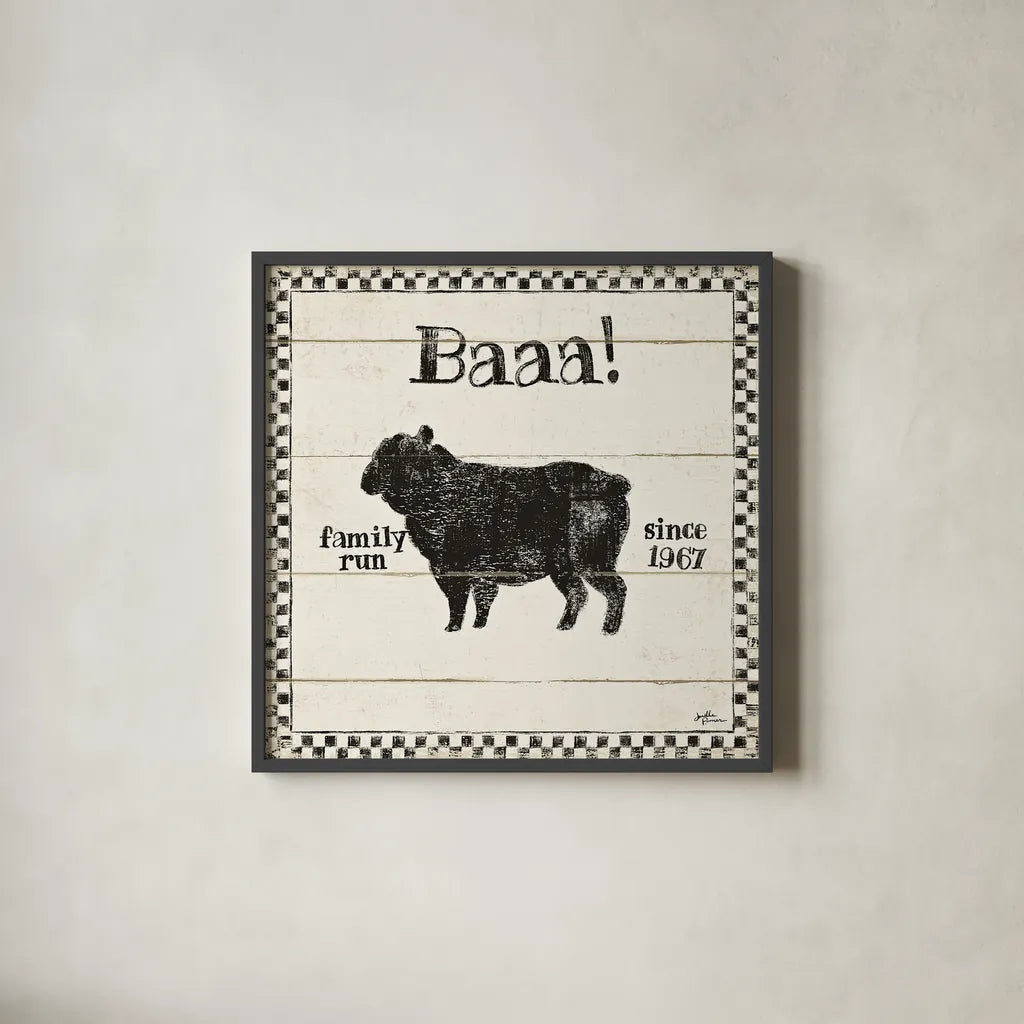 Country Thoughts VII by Janelle Penner. Shown in a sleek black glass frame for a contemporary gallery look. Available as an archival giclee rolled canvas, fine art paper, or poster print. SKU 37926a.