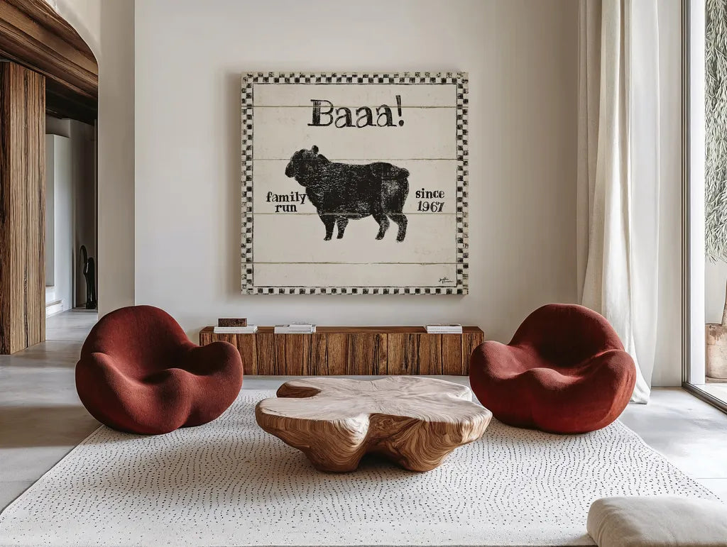 Country Thoughts VII by Janelle Penner. Shown as extra-large giant wall art in a modern living room. Available as an archival giclee rolled canvas, fine art paper, or poster print. SKU 37926a.