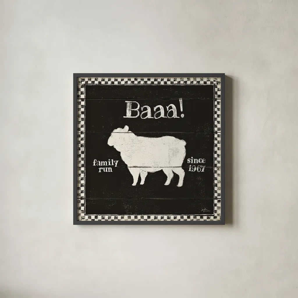 Country Thoughts VII Black by Janelle Penner. Shown in a sleek black glass frame for a contemporary gallery look. Available as an archival giclee rolled canvas, fine art paper, or poster print. SKU 37935a.