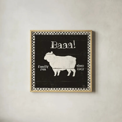 Country Thoughts VII Black by Janelle Penner. Shown in a natural wood glass frame for a timeless modern aesthetic. Available as an archival giclee rolled canvas, fine art paper, or poster print. SKU 37935a.