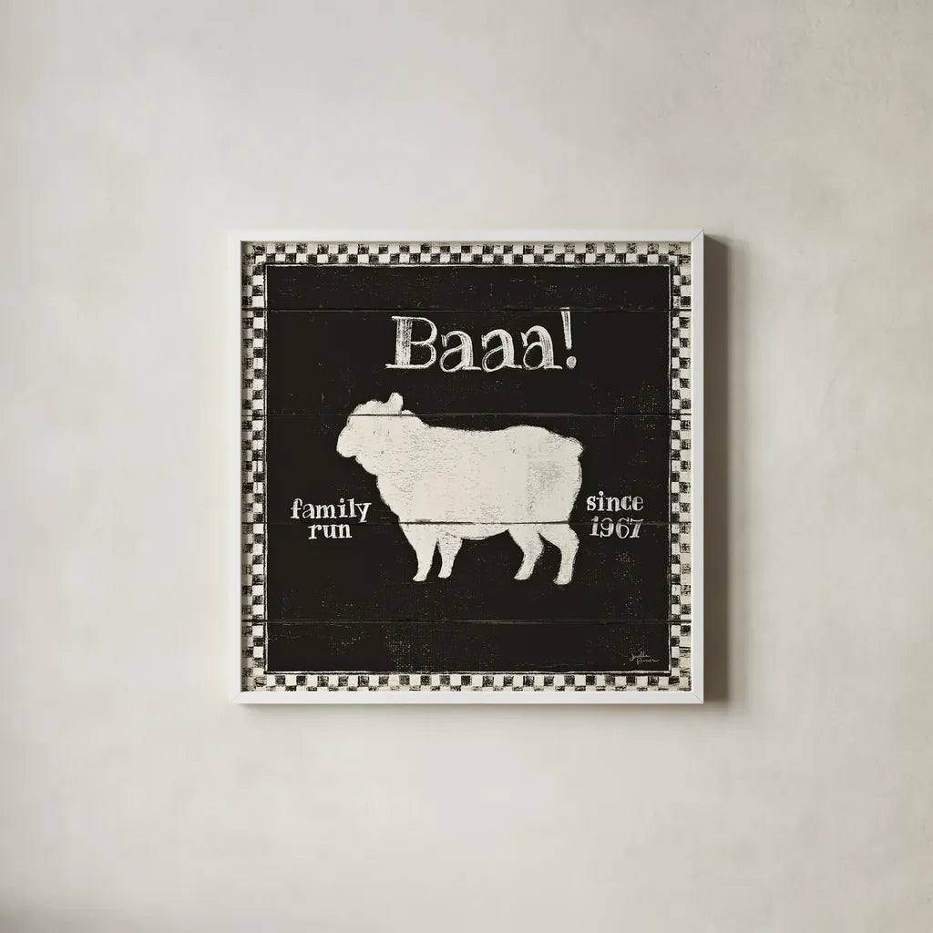 Country Thoughts VII Black by Janelle Penner. Shown in a crisp white glass frame for a clean and minimalist style. Available as an archival giclee rolled canvas, fine art paper, or poster print. SKU 37935a.