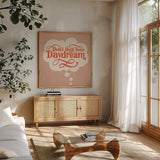 Daydream I by Janelle Penner. Shown in a natural wood frame in a cozy modern living room. Available as an archival giclee rolled canvas, fine art paper, or poster print. SKU 65222a.