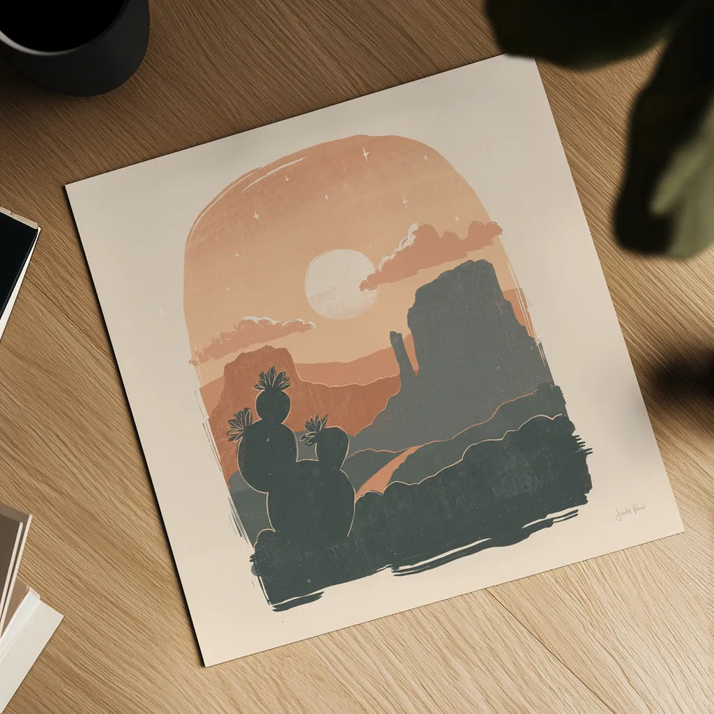 Desert I Sq by Janelle Penner. Shown as a detailed flat fine art print, highlighting archival giclee quality. Available as an archival giclee rolled canvas, fine art paper, or poster print. SKU 80642a.