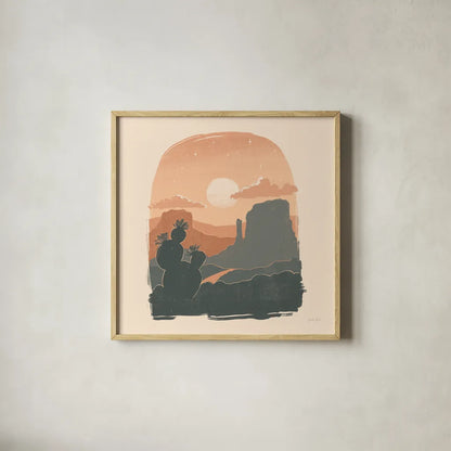 Desert I Sq by Janelle Penner. Shown in a natural wood glass frame for a timeless modern aesthetic. Available as an archival giclee rolled canvas, fine art paper, or poster print. SKU 80642a.