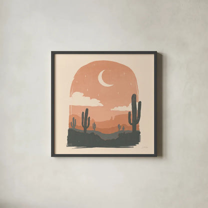 Desert II Sq by Janelle Penner. Shown in a sleek black glass frame for a contemporary gallery look. Available as an archival giclee rolled canvas, fine art paper, or poster print. SKU 80643a.