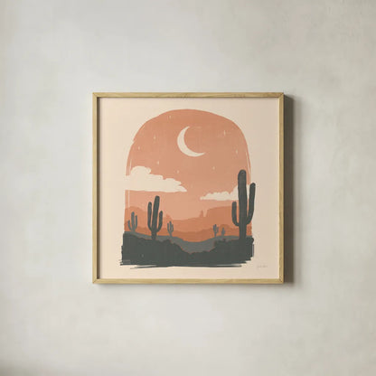Desert II Sq by Janelle Penner. Shown in a natural wood glass frame for a timeless modern aesthetic. Available as an archival giclee rolled canvas, fine art paper, or poster print. SKU 80643a.