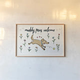 Dogs in the Garden I by Janelle Penner. shown as a paper print in a natural frame. Available as a archival giclee rolled canvas, fine art paper, or poster print. SKU 36677i.