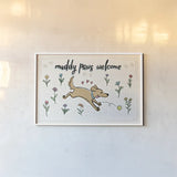 Dogs in the Garden I by Janelle Penner. shown as a paper print in a white frame. Available as a archival giclee rolled canvas, fine art paper, or poster print. SKU 36677i.
