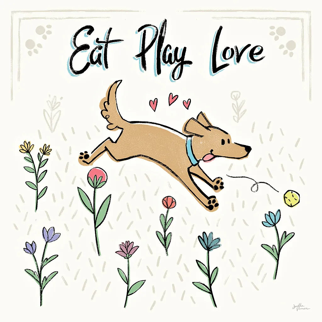 Dogs in the Garden II by Janelle Penner. SKU 36678a. Archival Giclee Fine art print for wall decor.