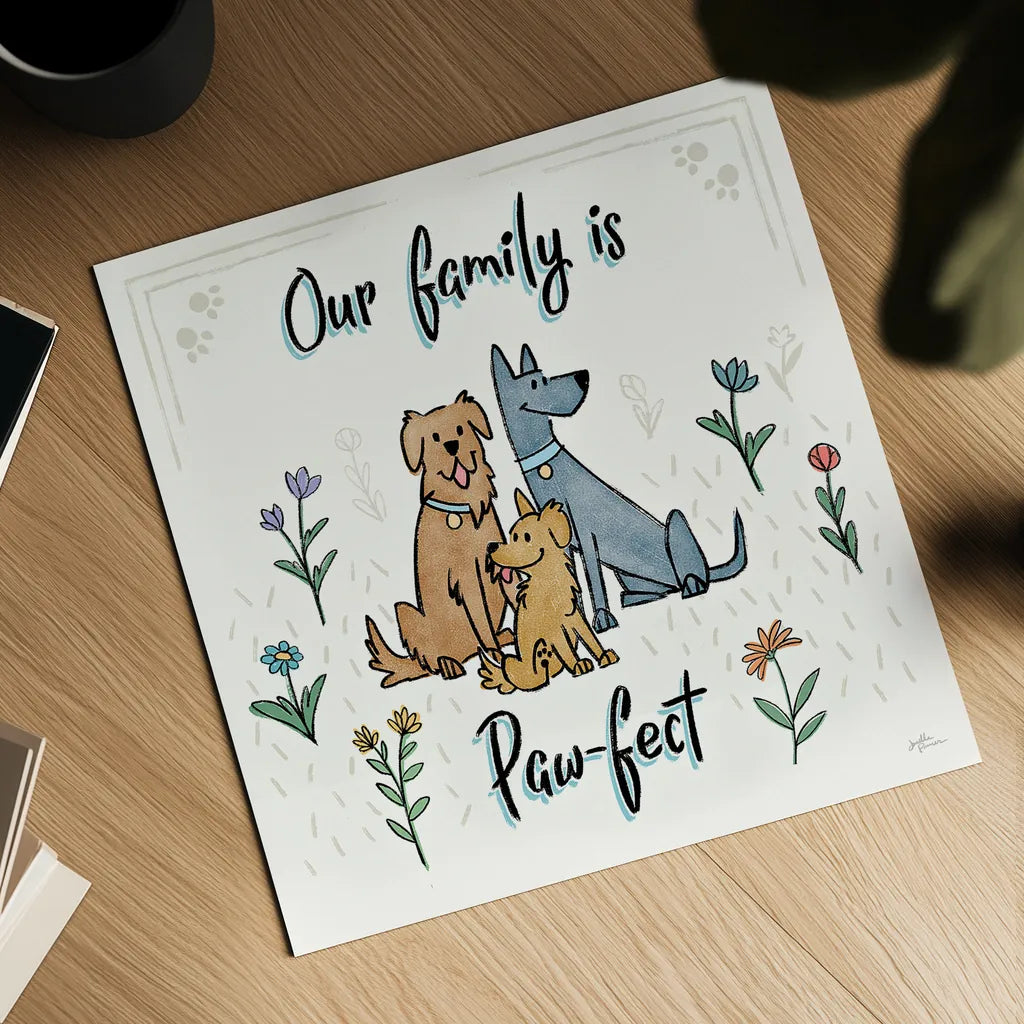 Dogs in the Garden IV by Janelle Penner. Shown as a detailed flat fine art print, highlighting archival giclee quality. Available as an archival giclee rolled canvas, fine art paper, or poster print. SKU 36680a.