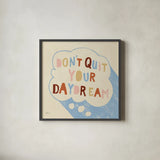Dont Quit I Blue by Janelle Penner. Shown in a sleek black glass frame for a contemporary gallery look. Available as an archival giclee rolled canvas, fine art paper, or poster print. SKU 66177a.