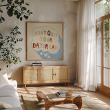 Dont Quit I Blue by Janelle Penner. Shown in a natural wood frame in a cozy modern living room. Available as an archival giclee rolled canvas, fine art paper, or poster print. SKU 66177a.