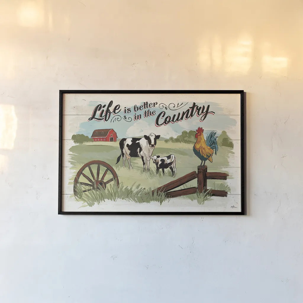 Farm Life I by Janelle Penner. shown as a paper print in a black flame. Available as a archival giclee rolled canvas, fine art paper, or poster print. SKU 43932i.