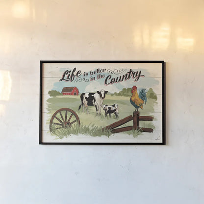 Farm Life I by Janelle Penner. shown as a paper print in a black flame. Available as a archival giclee rolled canvas, fine art paper, or poster print. SKU 43932i.