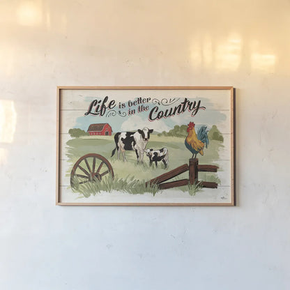 Farm Life I by Janelle Penner. shown as a paper print in a natural frame. Available as a archival giclee rolled canvas, fine art paper, or poster print. SKU 43932i.