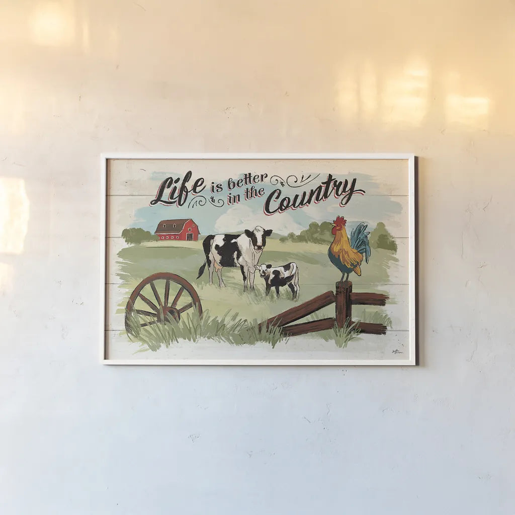 Farm Life I by Janelle Penner. shown as a paper print in a white frame. Available as a archival giclee rolled canvas, fine art paper, or poster print. SKU 43932i.