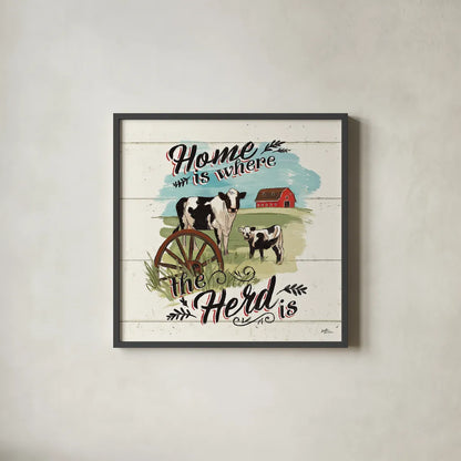 Farm Life II by Janelle Penner. Shown in a sleek black glass frame for a contemporary gallery look. Available as an archival giclee rolled canvas, fine art paper, or poster print. SKU 43933a.