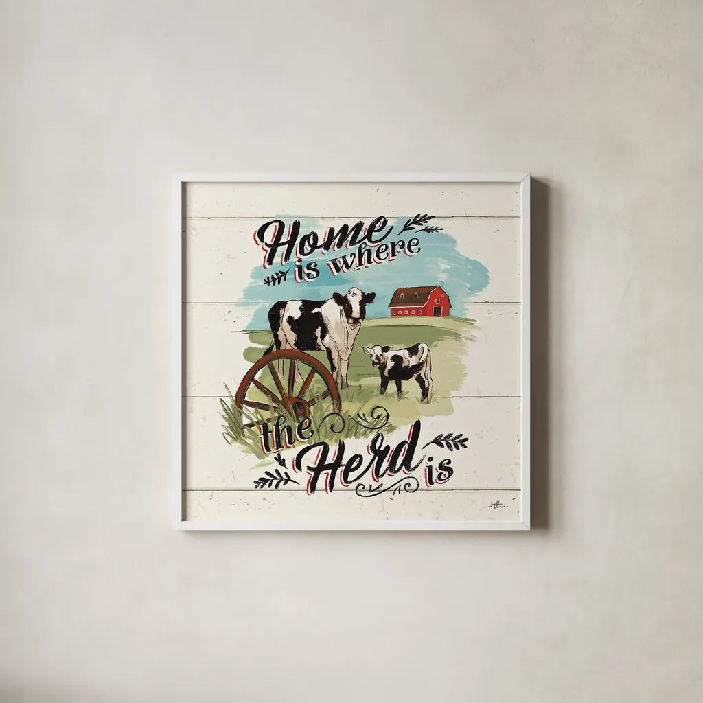 Farm Life II by Janelle Penner. Shown in a crisp white glass frame for a clean and minimalist style. Available as an archival giclee rolled canvas, fine art paper, or poster print. SKU 43933a.