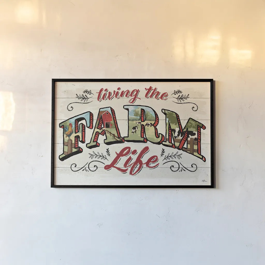 Farm Life IV by Janelle Penner. shown as a paper print in a black flame. Available as a archival giclee rolled canvas, fine art paper, or poster print. SKU 43935i.