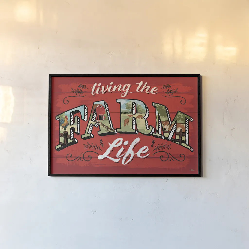 Farm Life V by Janelle Penner. shown as a paper print in a black flame. Available as a archival giclee rolled canvas, fine art paper, or poster print. SKU 43936i.