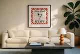 Farmers Market III by Janelle Penner. Displayed in a glass frame with matte in a clean modern living room. Available as an archival giclee rolled canvas, fine art paper, or poster print. SKU 24062a.