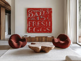 Farmers Market XII by Janelle Penner. Shown as extra-large giant wall art in a modern living room. Available as an archival giclee rolled canvas, fine art paper, or poster print. SKU 24071a.