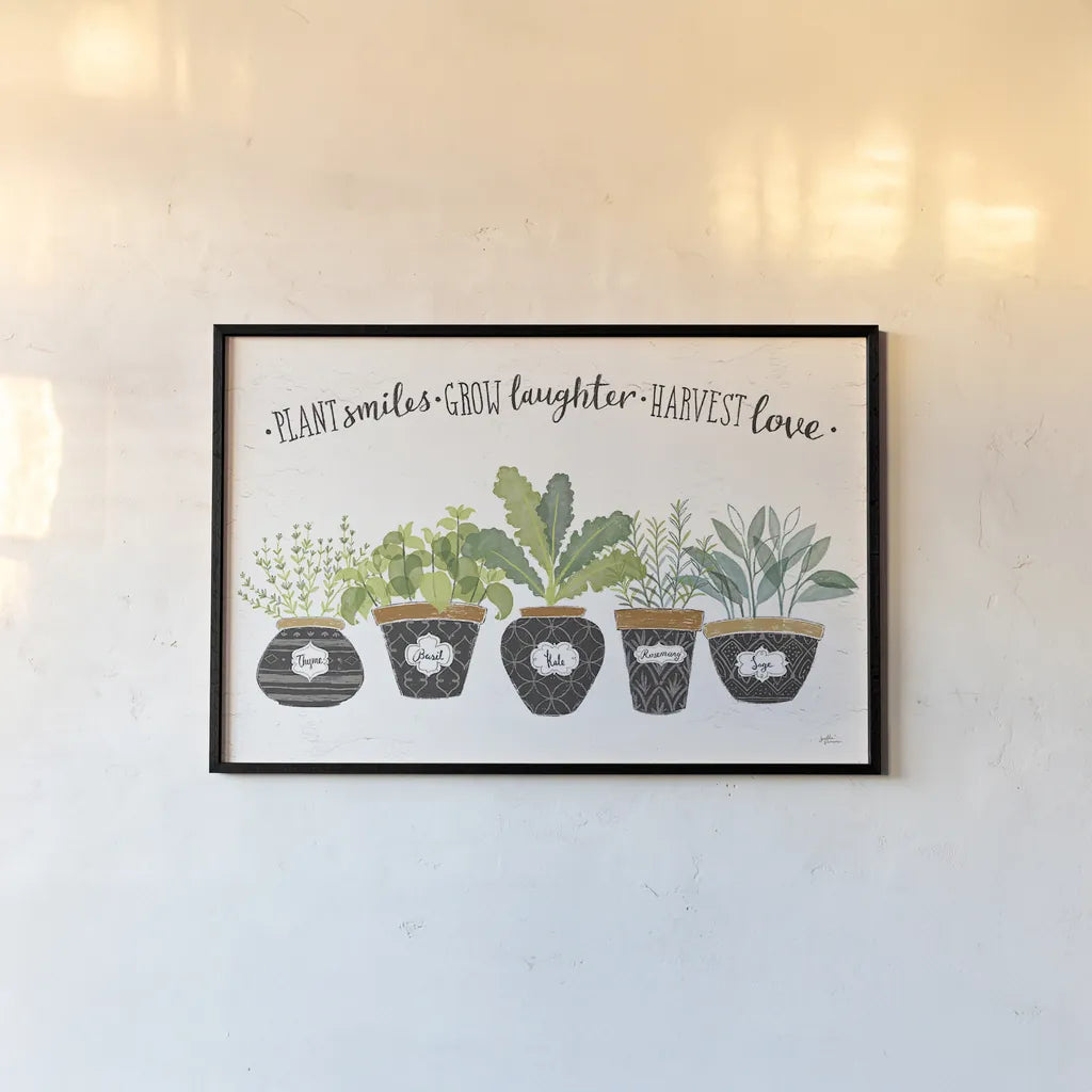 Fine Herbs I by Janelle Penner. shown as a paper print in a black flame. Available as a archival giclee rolled canvas, fine art paper, or poster print. SKU 34993i.