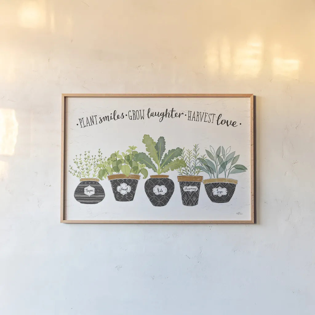 Fine Herbs I by Janelle Penner. shown as a paper print in a natural frame. Available as a archival giclee rolled canvas, fine art paper, or poster print. SKU 34993i.