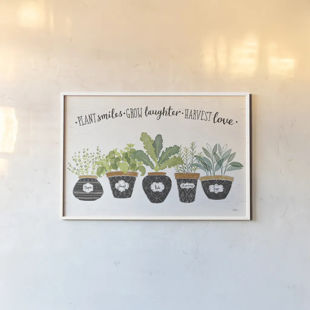 Fine Herbs I by Janelle Penner. shown as a paper print in a white frame. Available as a archival giclee rolled canvas, fine art paper, or poster print. SKU 34993i.