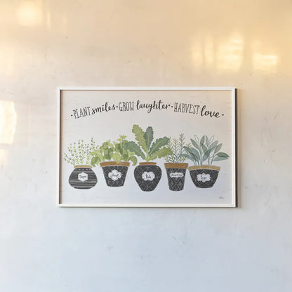 Fine Herbs I by Janelle Penner. shown as a paper print in a white frame. Available as a archival giclee rolled canvas, fine art paper, or poster print. SKU 34993i.