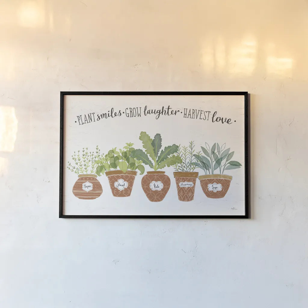 Fine Herbs I Terra Cotta by Janelle Penner. shown as a paper print in a black flame. Available as a archival giclee rolled canvas, fine art paper, or poster print. SKU 61535i.