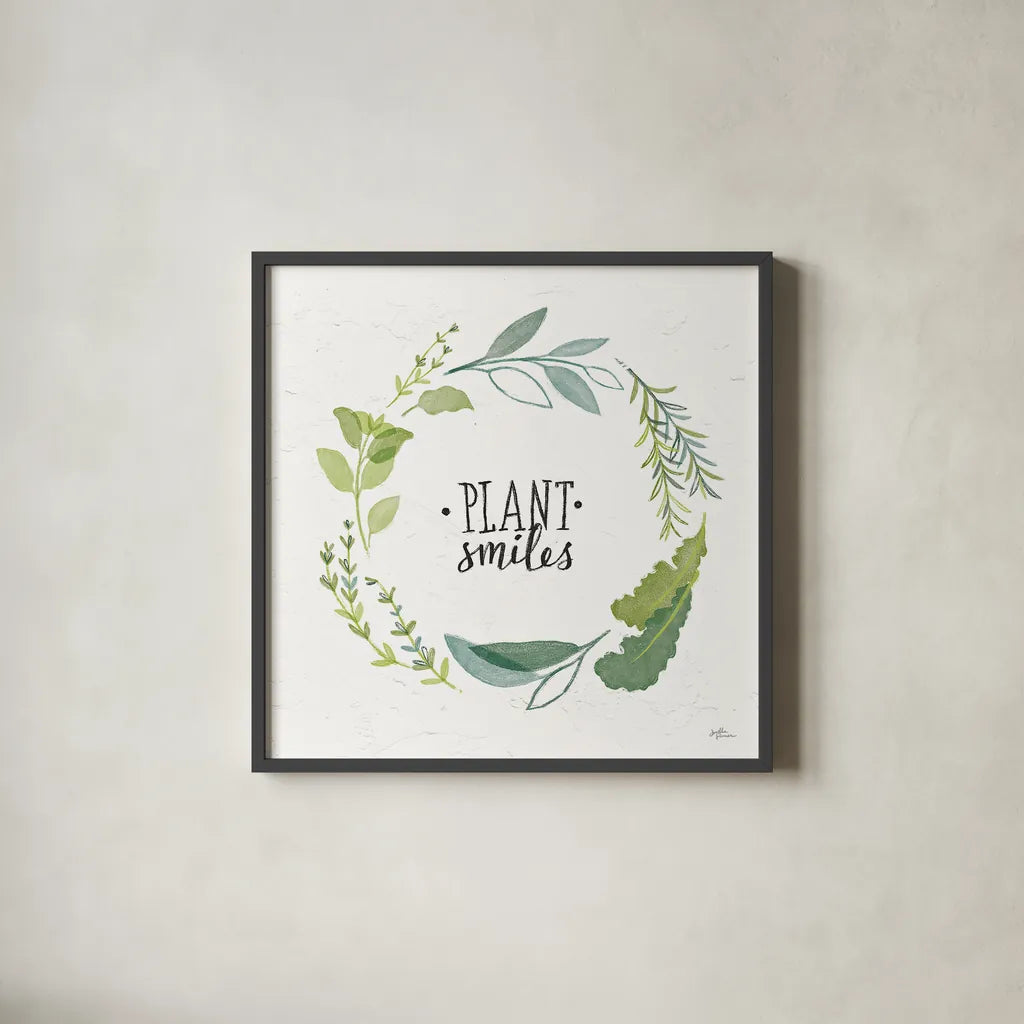 Fine Herbs II by Janelle Penner. Shown in a sleek black glass frame for a contemporary gallery look. Available as an archival giclee rolled canvas, fine art paper, or poster print. SKU 34994a.