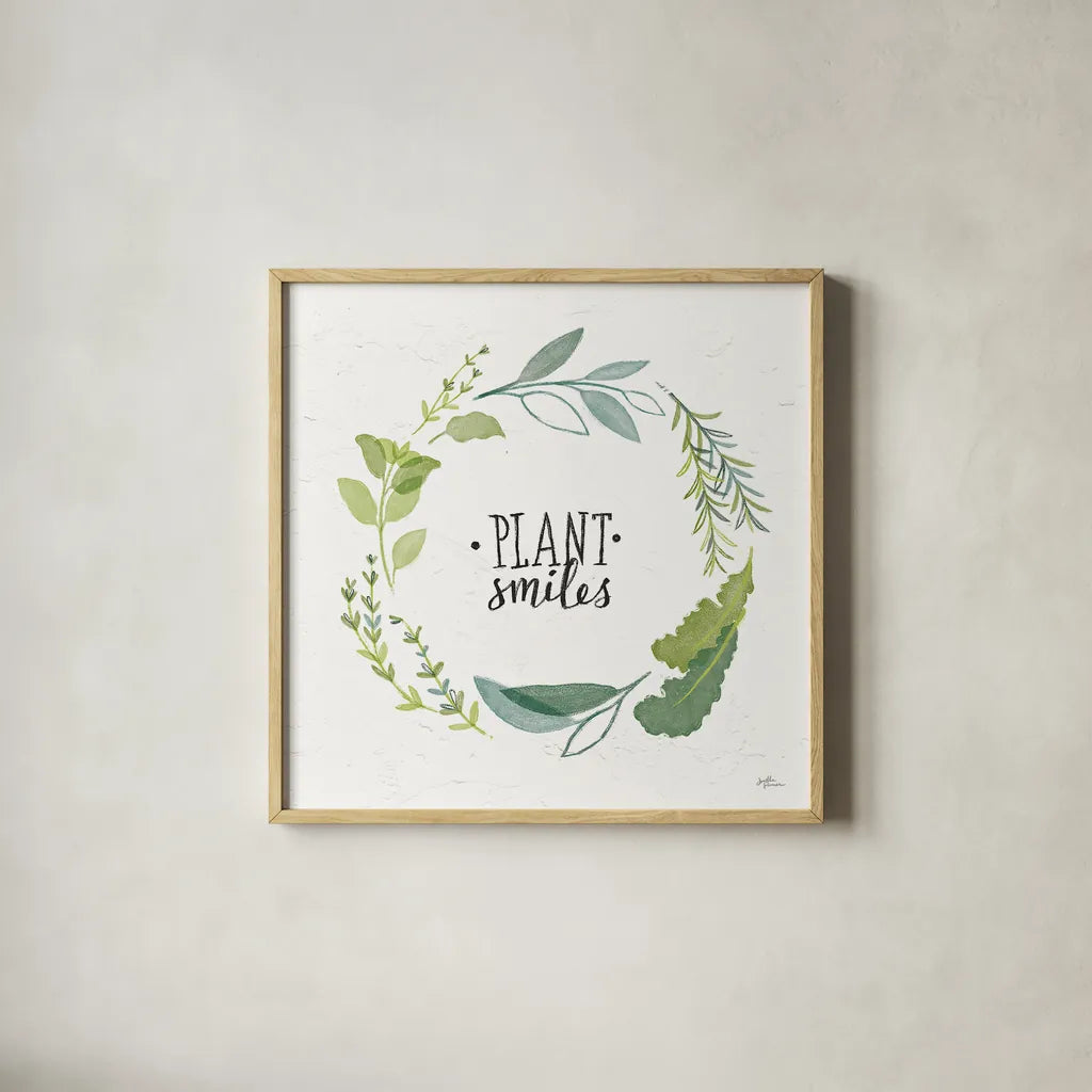 Fine Herbs II by Janelle Penner. Shown in a natural wood glass frame for a timeless modern aesthetic. Available as an archival giclee rolled canvas, fine art paper, or poster print. SKU 34994a.