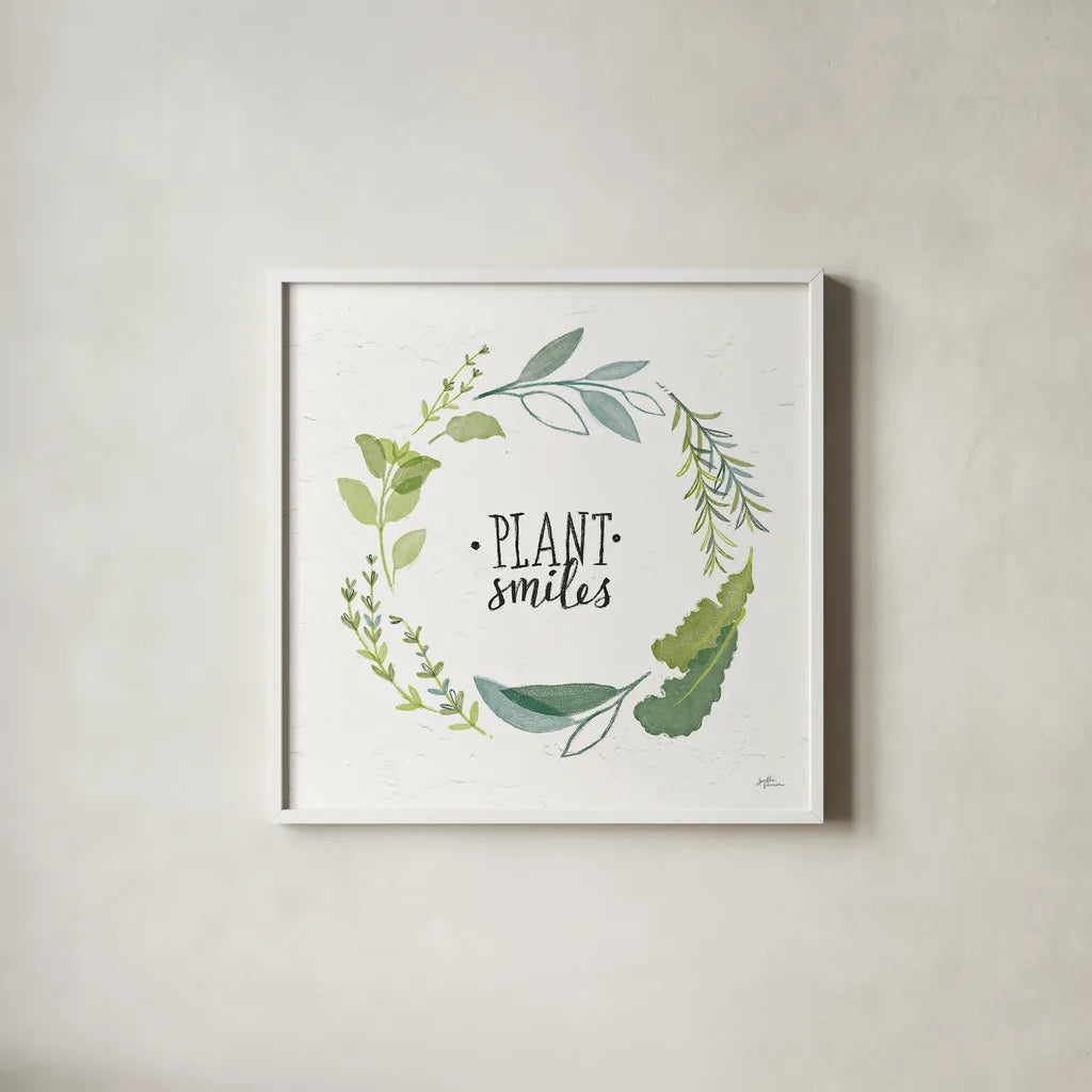 Fine Herbs II by Janelle Penner. Shown in a crisp white glass frame for a clean and minimalist style. Available as an archival giclee rolled canvas, fine art paper, or poster print. SKU 34994a.