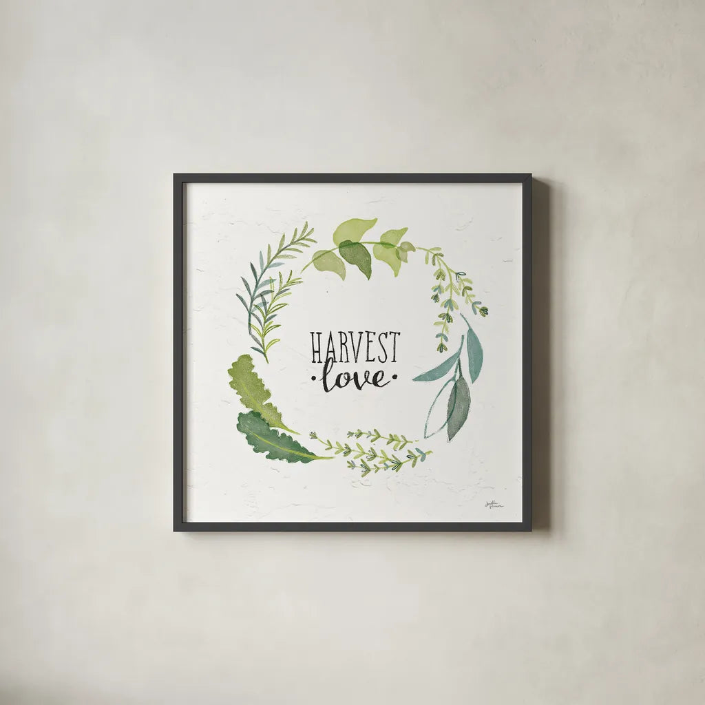 Fine Herbs III by Janelle Penner. Shown in a sleek black glass frame for a contemporary gallery look. Available as an archival giclee rolled canvas, fine art paper, or poster print. SKU 34995a.