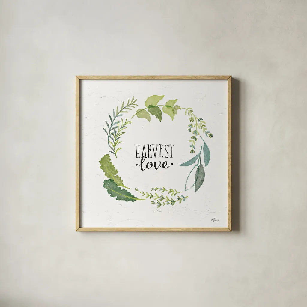 Fine Herbs III by Janelle Penner. Shown in a natural wood glass frame for a timeless modern aesthetic. Available as an archival giclee rolled canvas, fine art paper, or poster print. SKU 34995a.