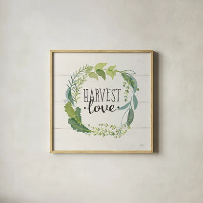 Fine Herbs III Foliage and Shiplap by Janelle Penner. Shown in a natural wood glass frame for a timeless modern aesthetic. Available as an archival giclee rolled canvas, fine art paper, or poster print. SKU 42196a.