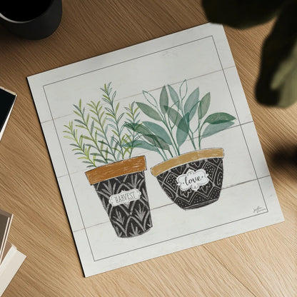 Fine Herbs IV Love by Janelle Penner. Shown as a detailed flat fine art print, highlighting archival giclee quality. Available as an archival giclee rolled canvas, fine art paper, or poster print. SKU 46182a.